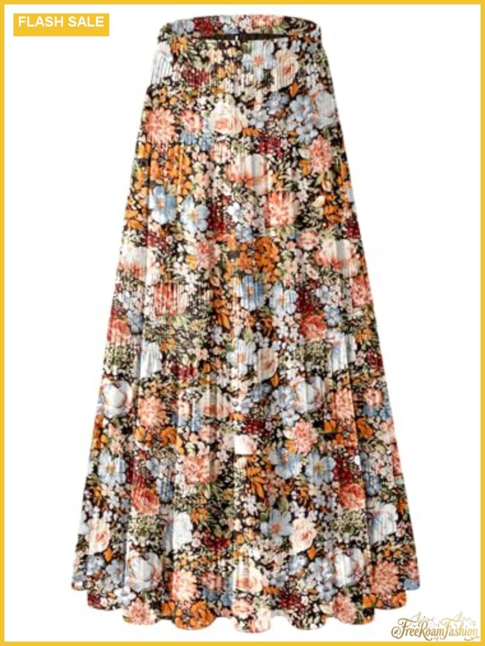 Women's Chiffon Flowy Maxi Skirt Boho Elastic Waisted Pleated A-Line